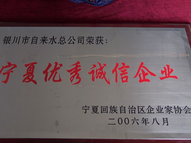 2006年8月自治区企业家协会宁夏优秀诚信企业