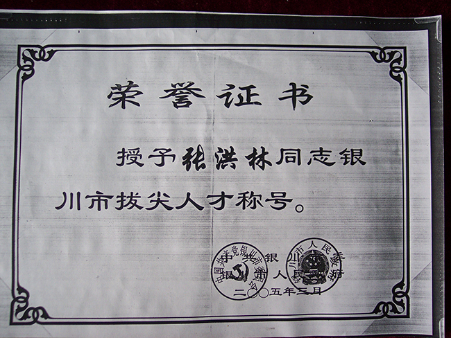 2005年张洪林被授予银川市拔尖人才称号